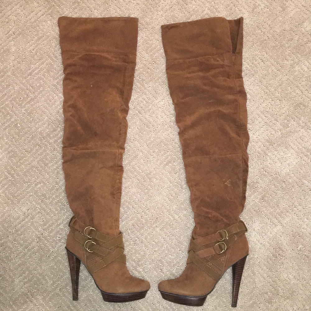 Brown suede over the knee boots